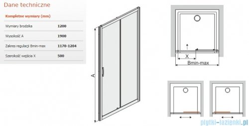 Sanplast Tx drzwi przesuwne D2/TX5b 120x190 cm przejrzyste 600-271-1120-38-401