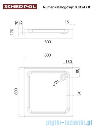 Schedpol Grando Plus Brodzik kwadratowy 80x80x17cm 3.0124