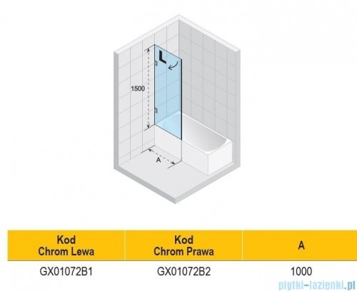 Riho Scandic NXT X107 parawan nawannowy prawy czarny 100x150cm G001134121