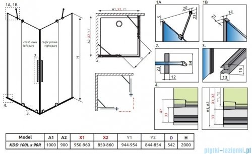 Radaway Furo Brushed GunMetal KDD kabina 100x90cm szczotkowany grafit 10105100-92-01L/10105090-92-01R