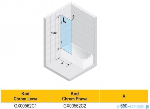 Riho Scandic NXT X108 parawan nawannowy lewy chrom 65x150cm G001135120