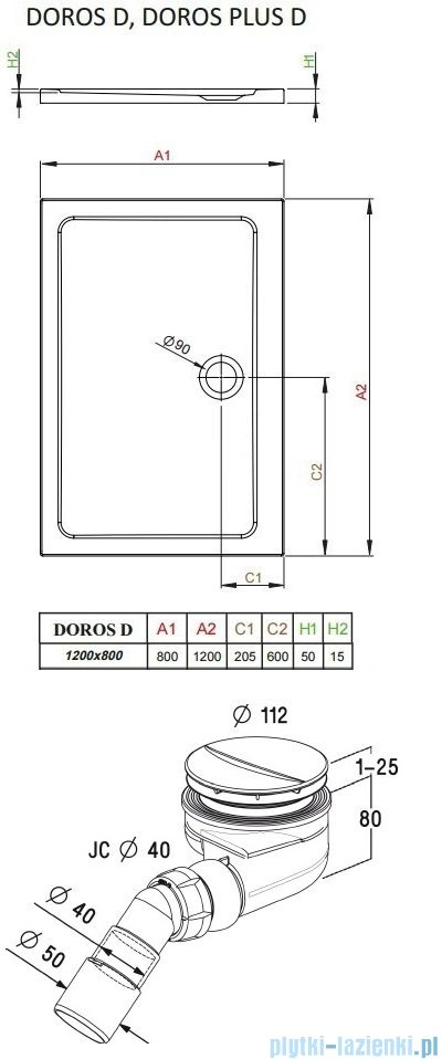 Radaway Torrenta Kdj kabina 120x80 prawa szkło przejrzyste + Brodzik Doros D + syfon 32232-01-01NR