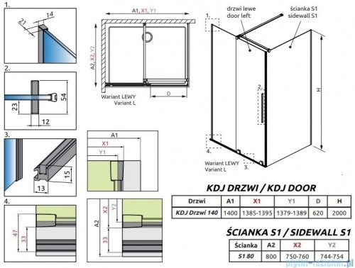 Radaway Furo Kdj Brushed GunMetal kabina 140x80cm lewa szczotkowany grafit 10104722-92-01L/10110680-01-01/10113080-01-01