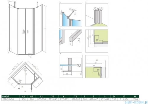 Radaway Nes Ptd kabina pięciokątna 90x90cm szkło przejrzyste 10051000-01-01/10051600-01-01