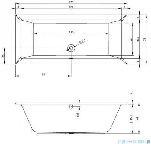 Riho Lugo wanna prostokątna 170x75cm nóżki+syfon B132001005/207093/495121