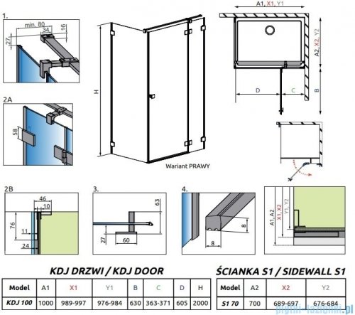 Radaway Essenza Pro Black Kdj kabina 100x70cm prawa czarny mat/szkło przejrzyste 10097100-54-01R/10098070-01-01