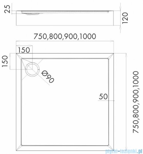 Schedpol Competia New brodzik kwadratowy + syfon 80x80x12cm 3.4630