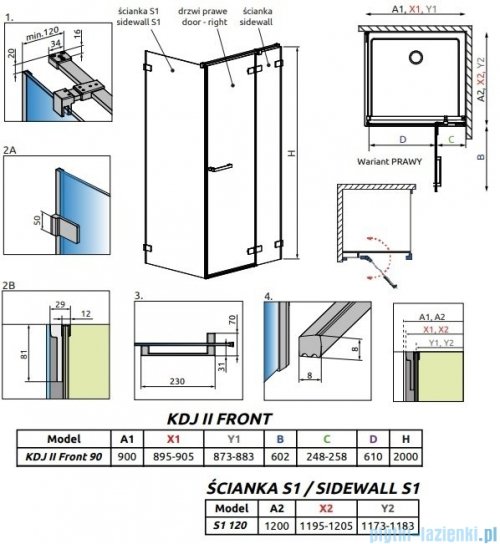 Radaway Arta Kdj II kabina 90x120cm prawa szkło przejrzyste 386455-03-01R+1386040-03-01R+386024-03-01