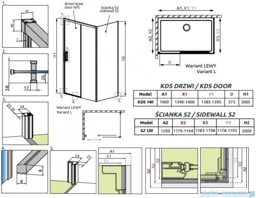 Radaway Idea Black Kds kabina prysznicowa 140x120 lewa czarny mat/szkło przejrzyste 10115140-54-01L/10117120-01-01