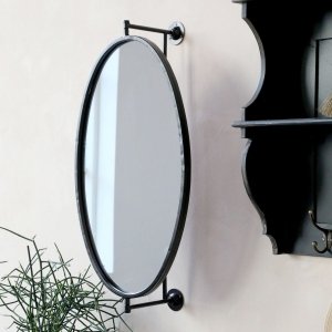 Owalne industrialne lustro Chic Antique czarne - H60x35x16 cm