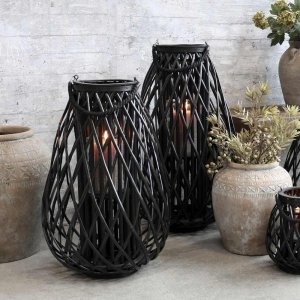 Lampion Chic Antique pleciony czarny - wysokość 70 cm - SZYBKA WYSYŁKA