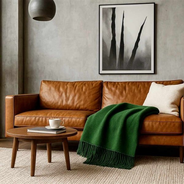 Zielony butelkowy koc z frędzlami Moca Design