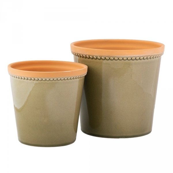Donica ceramiczna oliwkowa komplet 2 szt. - H15,5/Ø17 i H13/Ø13,5 cm 