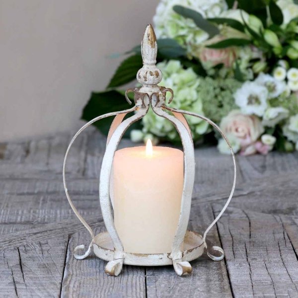 Świecznik korona na grube świece Chic Antique - kremowy wys. 24 cm