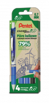 Pióro kulkowe ENERGEL 3x niebieski, 1x czarny komplet 4sztuk BL77E PENTEL