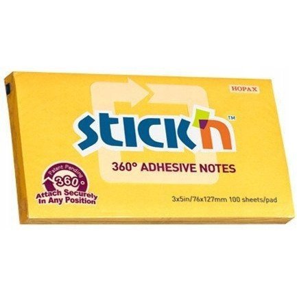 Bloczek samoprzylepny 127x76mm 100k ciemnożółty 360stopni STICK`N 21555