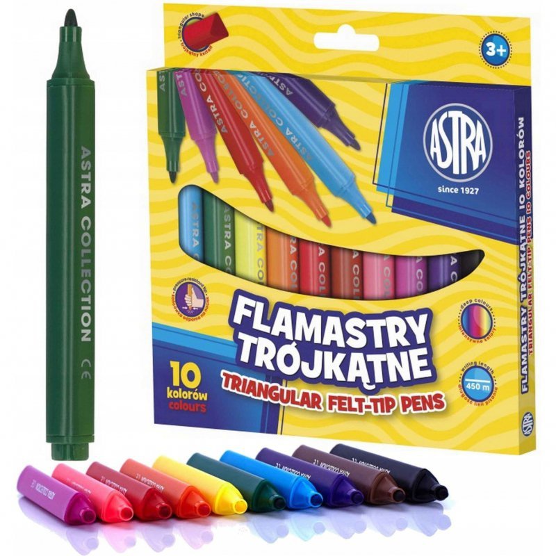Flamastry trójkątne JUMBO zestaw 10 kolorów pisaki mazaki 314114001 ASTRA