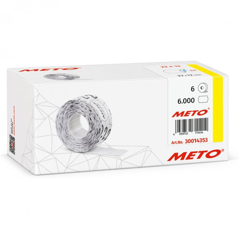 Etykiety cenowe w rolce do metkownicy jednorzędowej 22x12 mm, (6 sztuk) białe faliste, trwały klej, odporne na mróz METO M300143
