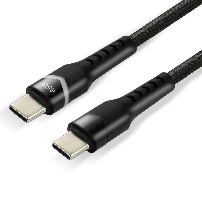 Kabel USB-C -&gt; USB-C 2m 3A 60W pleciony czarny wtyczka z led RGB EVERACTIVE (CBB-2PDR)