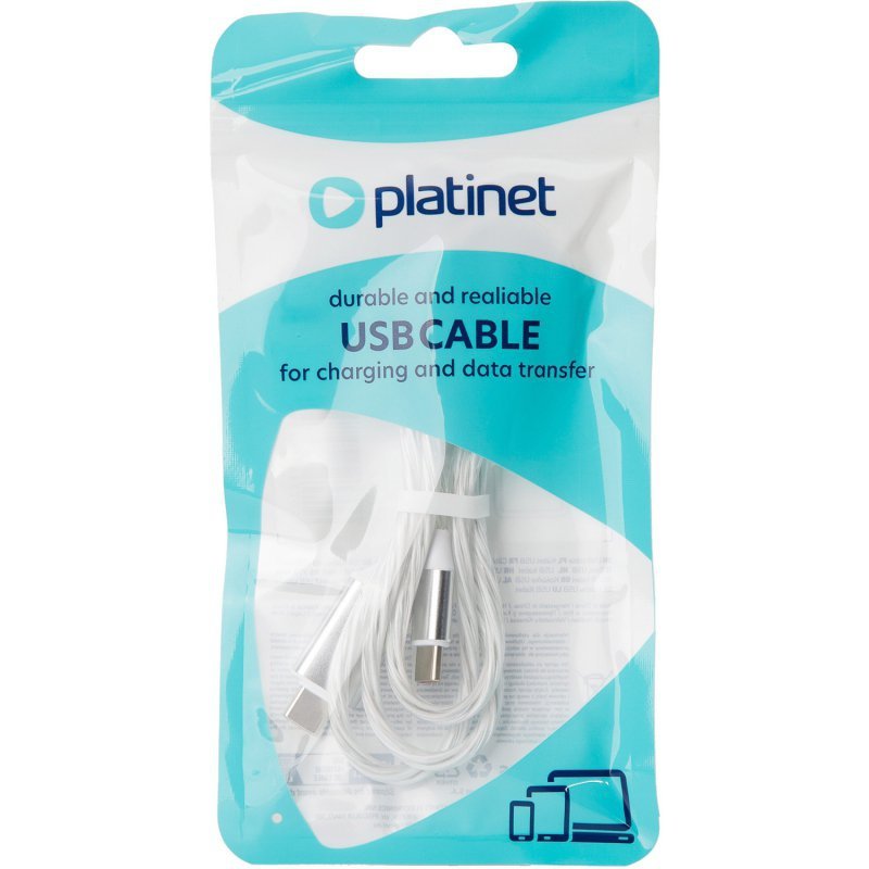 Kabel USB-C -&gt; USB-C 1m 3A 60W LED biały PLATINET (45889)