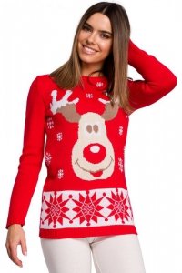 MXS04 Sweter świąteczny z reniferem - czerwony
