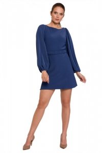 K116 Sukienka mini z marszczonym paskiem - niebieska