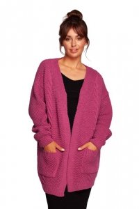 Be Knit BK092 Kardigan z kieszeniami i ozdobnym warkoczem - różowy