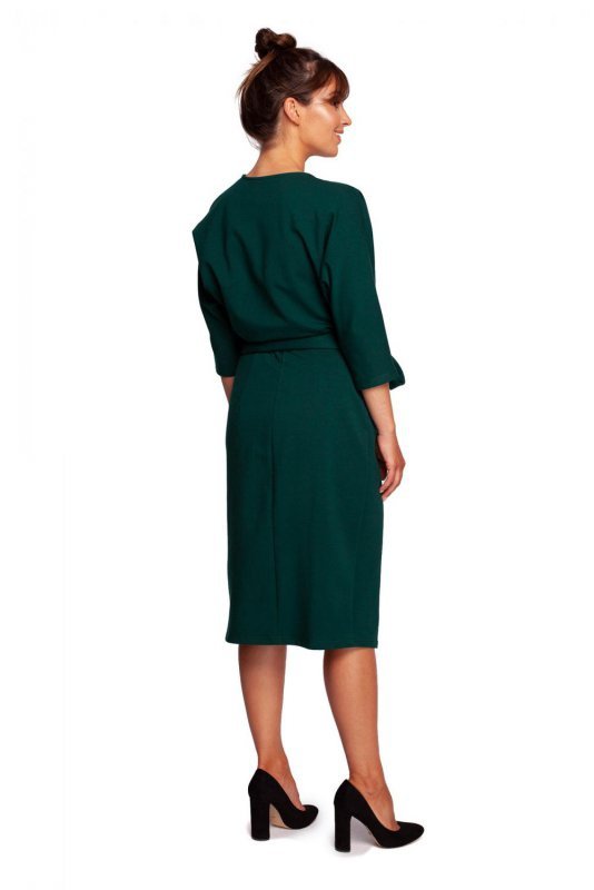 B241 Sukienka kopertowa z wiązanym paskiem - ciemnozielony