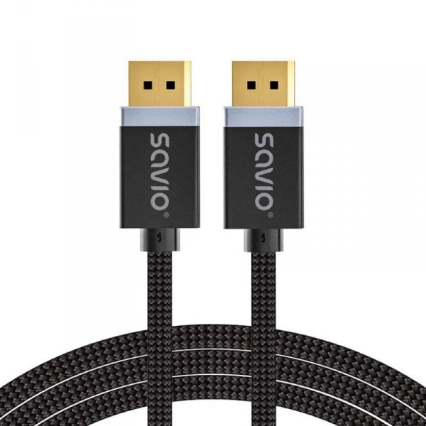 Kabel DisplayPort v1.4 Savio CL-176 (M/M), 8K, 3m, miedź, bawełniany oplot, czarny