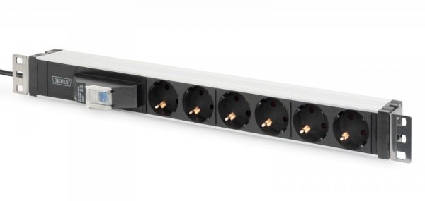 Listwa zasilająca DIGITUS PDU 19&quot; RACK 6xSchuko kabel 2m 1xSchuko 16A wł./wył. nadmiarowo-prądowy alu.