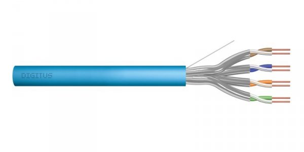 Kabel teleinformatyczny instalacyjny DIGITUS kat.6A, U/FTP, Dca, drut, AWG 23/1, LSOH, 100m, niebieski, ofoliowany