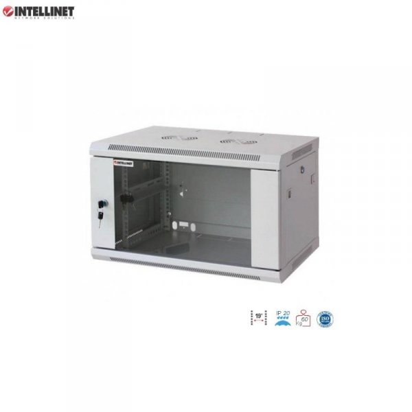 Szafa wisząca, zmontowana Intellinet 6U, 600x450, Rack 19&quot;, szklane drzwi, szara
