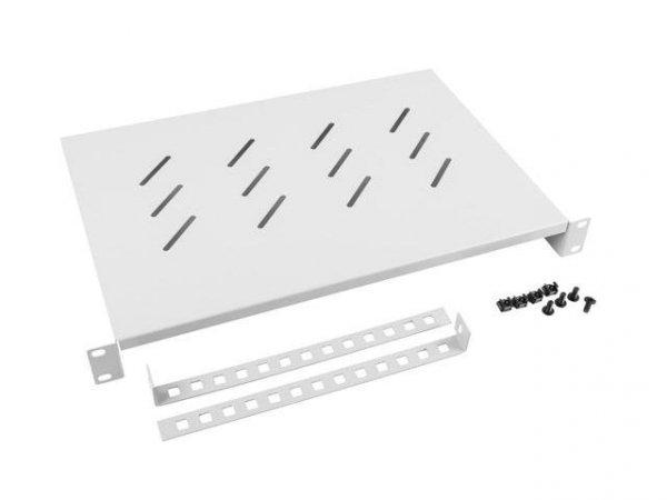 Półka do szaf 19&quot; 600mm szara Lanberg (1U/483x300mm udźwig do 25kg, montaż 4-punktowy)