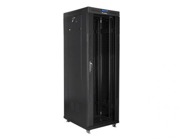 Szafa instalacyjna Rack stojąca 19&quot; 37U 600x800 czarna drzwi szklane LCD Lanberg (flat pack)