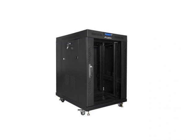 Szafa instalacyjna Rack stojąca 19&quot; 15U 600x800 czarna drzwi szklane LCD Lanberg (flat pack)