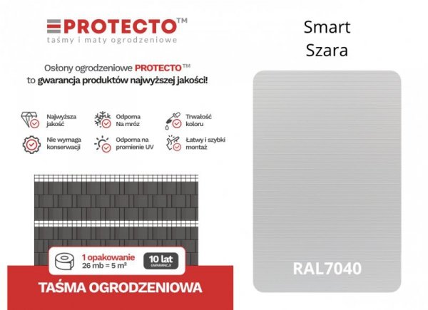 Taśma ogrodzeniowa ROLKA 26mb SMART 19cm PROTECTO™ SZARA
