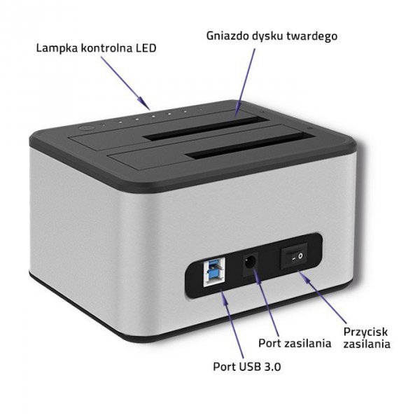 QOLTEC STACJA DOKUJĄCA DYSKÓW 2XHDD/SSD 2.5&quot;/3.5&quot; SATA | USB 3.0 | KLONOWANIE