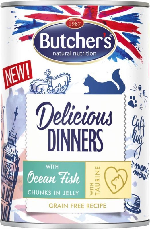 BUTCHER&#039;S Delicious dinners Kawałki z rybą morską w galaretce - mokra karma dla kota - 400 g