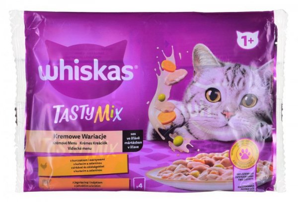 WHISKAS Tasty Mix Kremowe Wariacje w sosie  - mokra karma dla kota - 4 x 85g