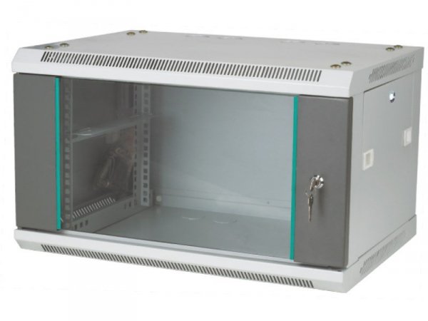 Q-LANTEC Szafa rack wisząca 19&quot; 6U 600x450, drzwi szklane, kolor szary