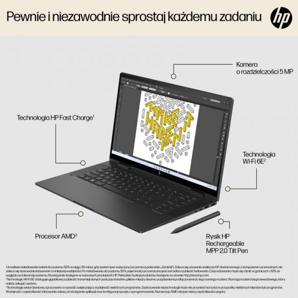 HP Envy 15-FH0023DX Ryzen 7 7730U 15.6&quot;FHD Touch 16GB SSD512 BT BLKB x360 Win11 Nightfall Black (REPACK) 2Y (WYPRZEDAŻ)