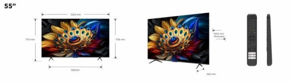 Telewizor TCL 55C655 QLED 55&#039;&#039; 4K Ultra HD Google TV Dolby Atmos DVB-T2 Czarny (WYPRZEDAŻ)