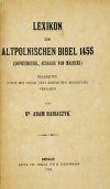 BABIACZYK Adam - Lexikon zur altpolnischen Bibel 1455 (Sophienbibel, Ausgabe von Małecki). Bearbeitet sowie mit einer text-kritischen Anleitung versehen von ...