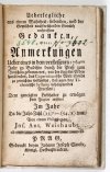 WEISHAUBT Jos[eph] Ant[on] - Ueberlegliche aus einem Wahrheit-liebenden, und der Gewissheit nachforschenden Gemüth entsprossene Gedanken [...]
