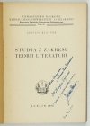 KLEINER Juliusz - Studia z zakresu teorii literatury. Odręczna dedykacja autora