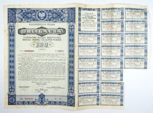 OBLIGACJA 3% Premjowej Pożyczki Inwestycyjnej wartości imiennej sto złotych w złocie.