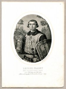 Leszek Czarny - Król Polski X Krak i Sand- litografia. [Rys. Aleksander Lesser. Litografował H.Aschenbrenner]