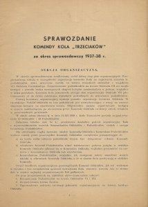 SPRAWOZDANIE Komendy Koła Trzeciaków za okres sprawozdawczy 1937-38 r. [Warszawa 1938]. Gł. Druk. Wojsk. 