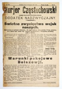 KURJER Częstochowski. Dziennik polityczno-społeczno-literacki. R. 2, nr 190. Dodatek nadzwyczajny: 22 VIII 1920.