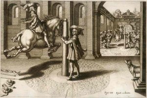 [KONIE] PLUVINEL Antoine de - L'Instruction du Roy, en L'Exercice de Monter a Cheval, par ... Franckfurt am Mayn 1670. In Verlagung Matthaei Merians.  [RYCINA]. Miedzioryt czarno-biały form. 20x30 cm na planszy form. 31x36,7 cm. 